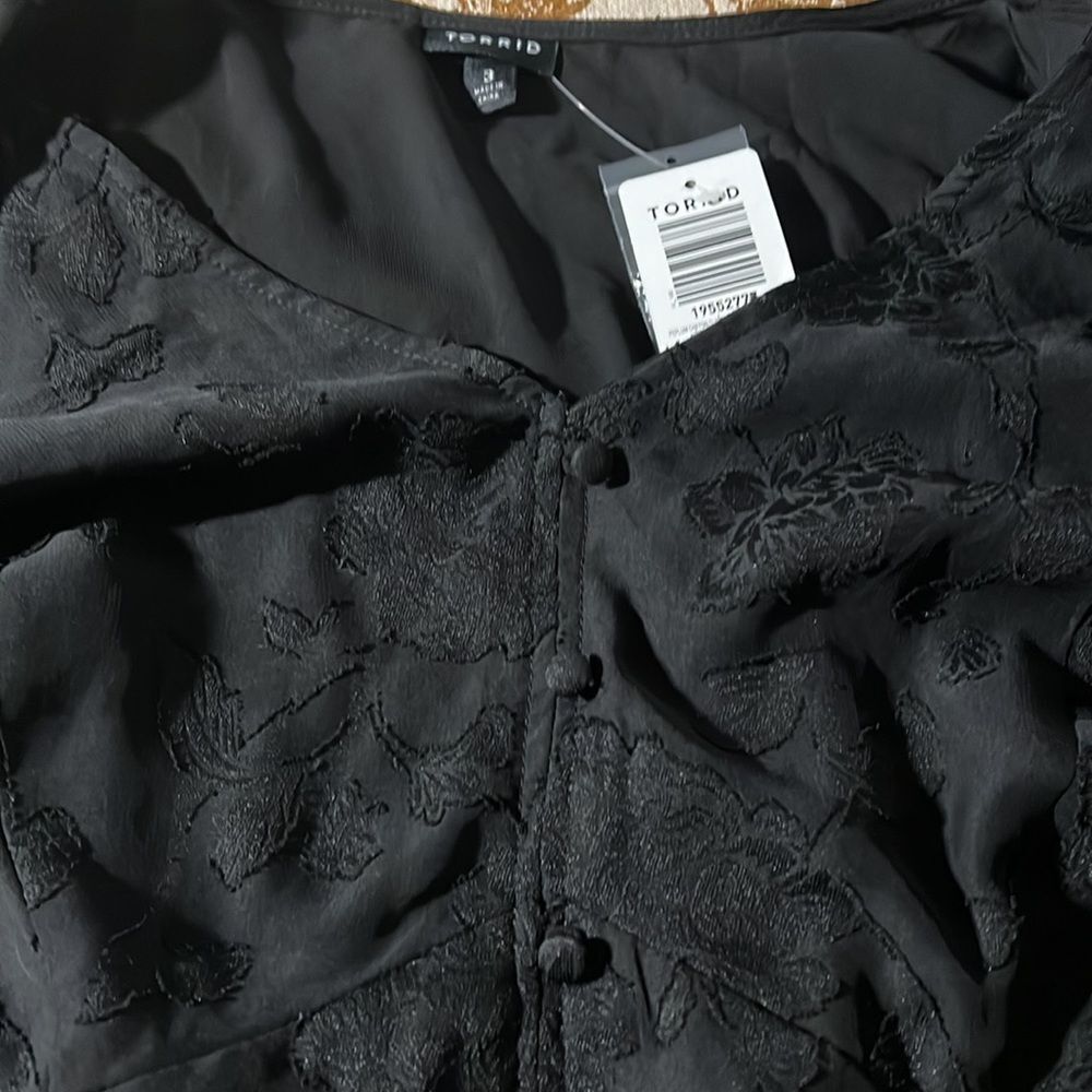 New Peplum Chiffon Clip Floral Blouson Sleeve Top - Picture 15 of 15
